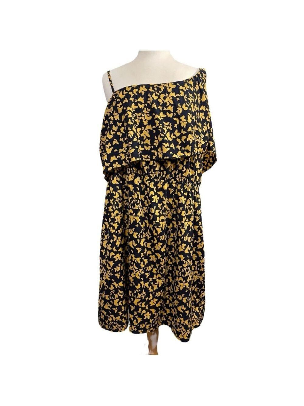 Women's Indulge Dress 3X Black Yellow Butterfly Print